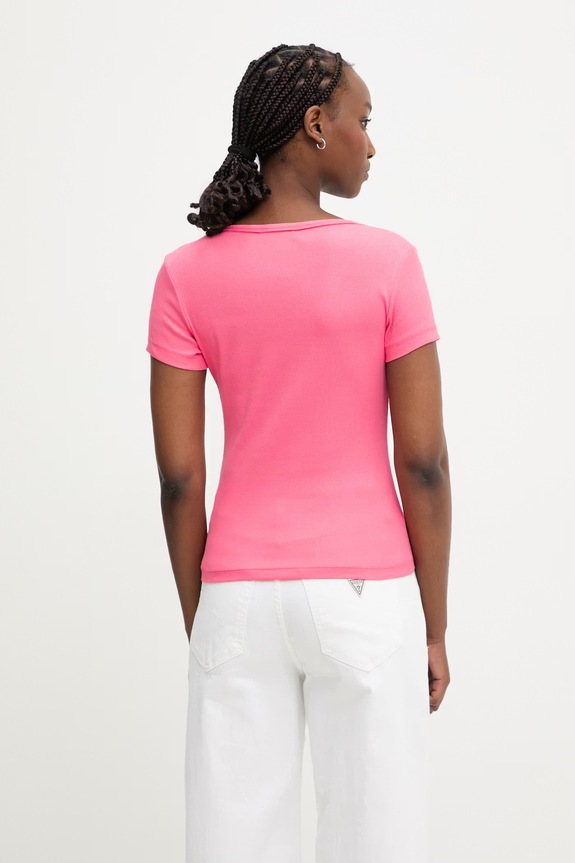 Odzież Tommy Jeans T-shirt damski bawełniany z elastanem DW0DW17385 różowy