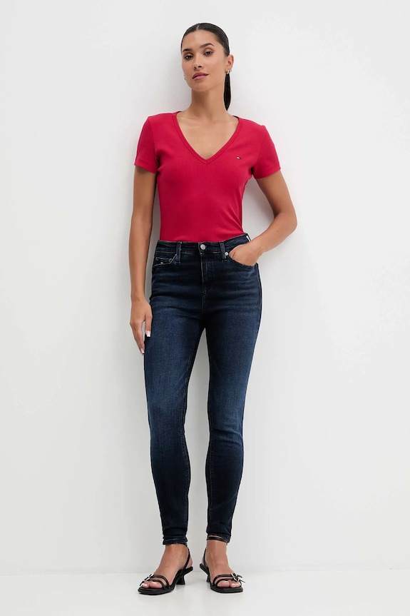 Tommy Jeans tricou femeiesc din bumbac cu elastan DW0DW17385 roz AA00