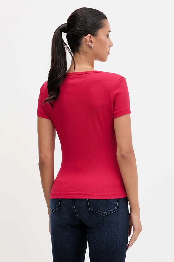 Îmbrăcăminte Tommy Jeans tricou femeiesc din bumbac cu elastan DW0DW17385 roz