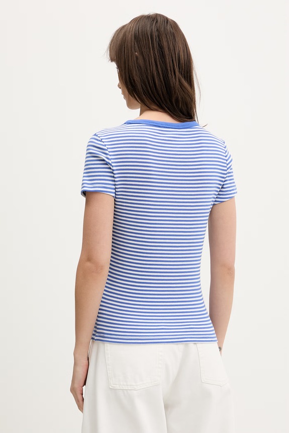 Odjeća Tommy Jeans majica za žene od pamuka s elastanom DW0DW17385 plava