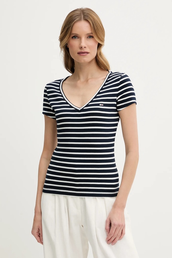 Tommy Jeans Tricou damă din bumbac cu elastan bleumarin DW0DW17385