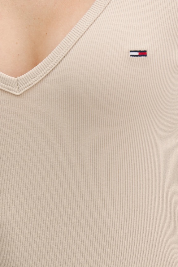 Tommy Jeans tricou de damă din bumbac cu elastan DW0DW17385 bej