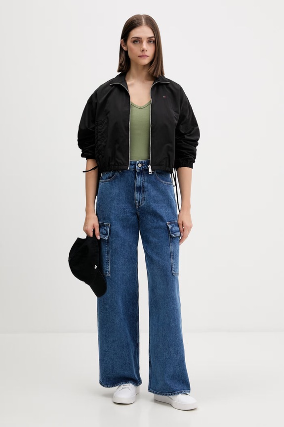 Tommy Jeans tricou de damă din bumbac cu elastan DW0DW17385 verde AA00