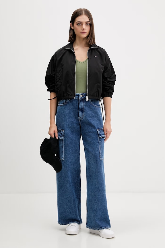 Tommy Jeans tricou de damă din bumbac cu elastan DW0DW17385 verde AA00