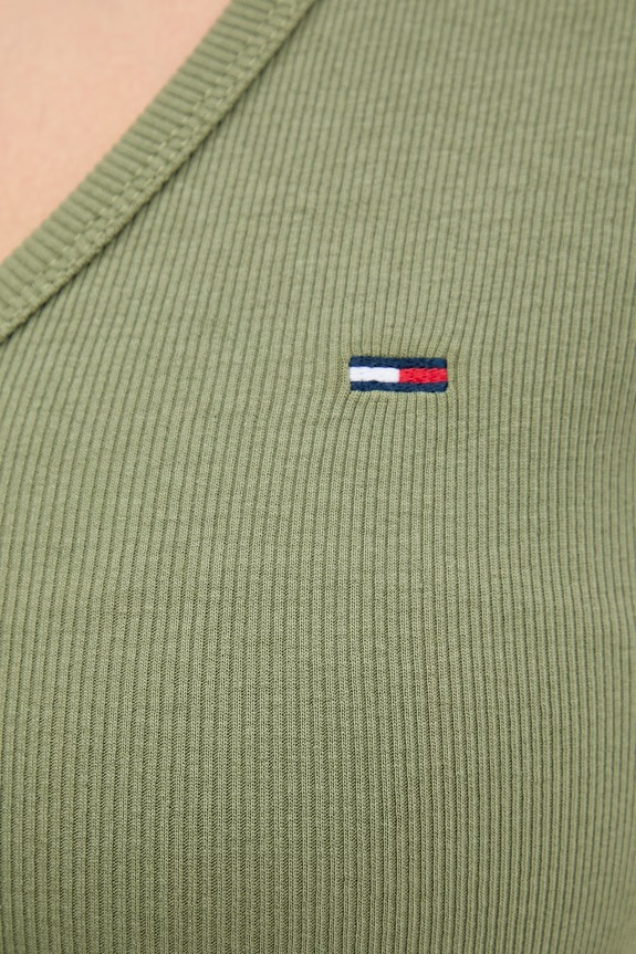 Tommy Jeans tricou de damă din bumbac cu elastan DW0DW17385 verde