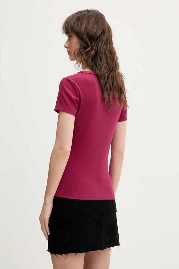 Tommy Jeans tricou de damă din bumbac cu elastan DW0DW17385 burgundia AA00