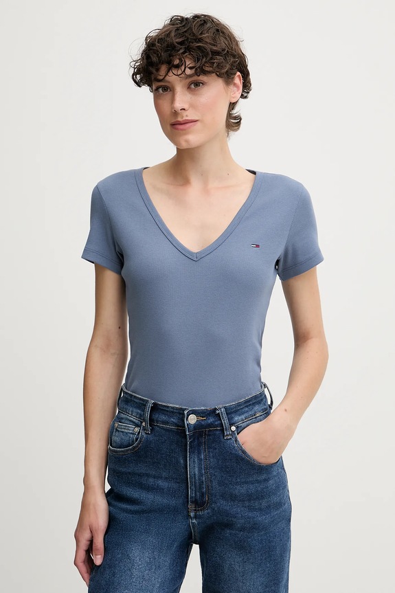 Tommy Jeans tričko dámske bavlnené s elastanom modrá DW0DW17385