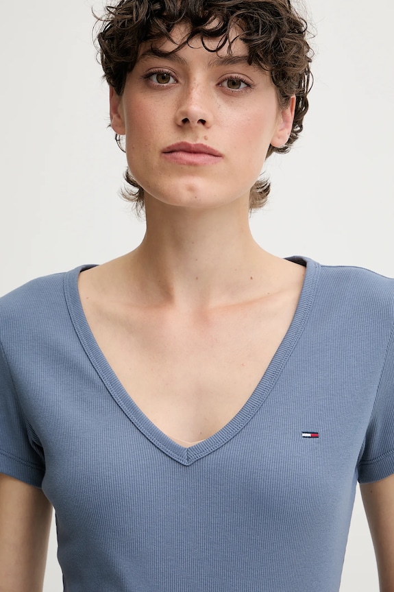 Oblečenie Tommy Jeans tričko dámske bavlnené s elastanom DW0DW17385 modrá