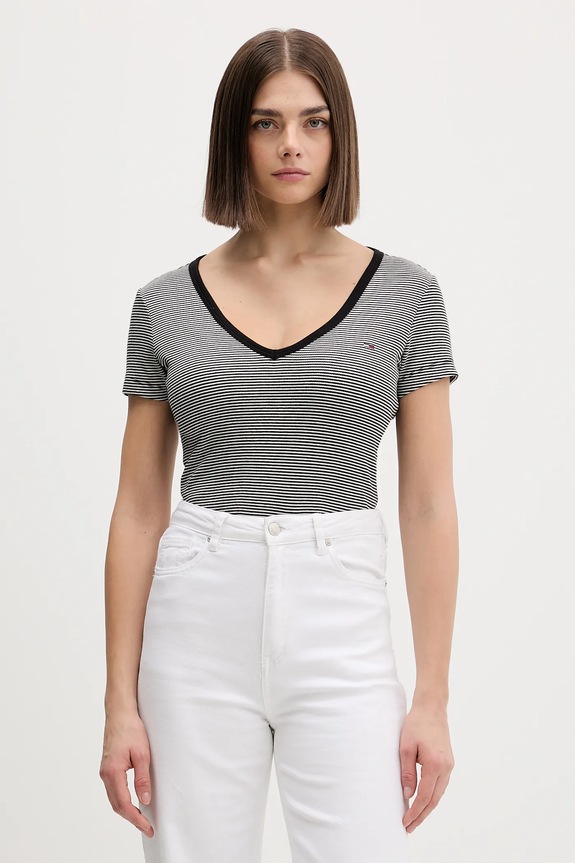 Tommy Jeans tricou femei din bumbac cu elastan negru DW0DW17385