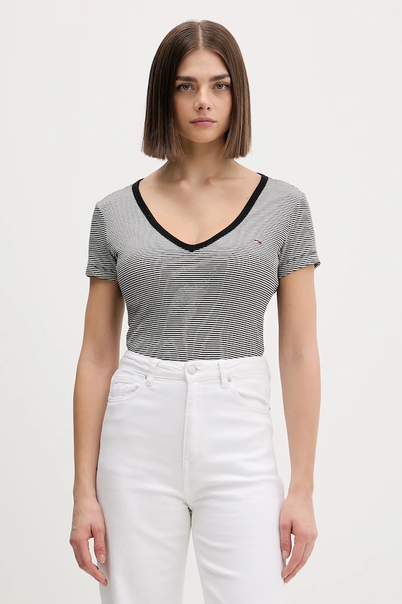 Tommy Jeans tricou femei din bumbac cu elastan negru DW0DW17385