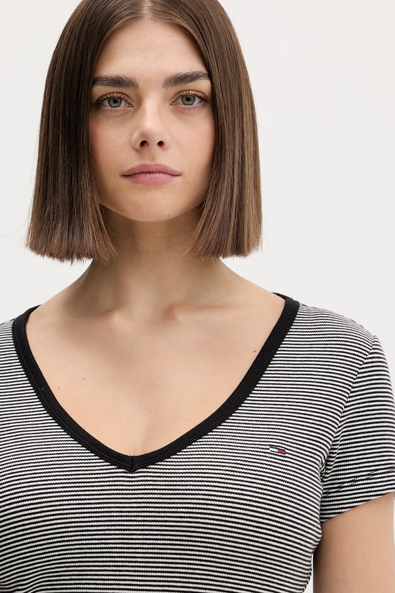 Tommy Jeans tricou femei din bumbac cu elastan negru DW0DW17385