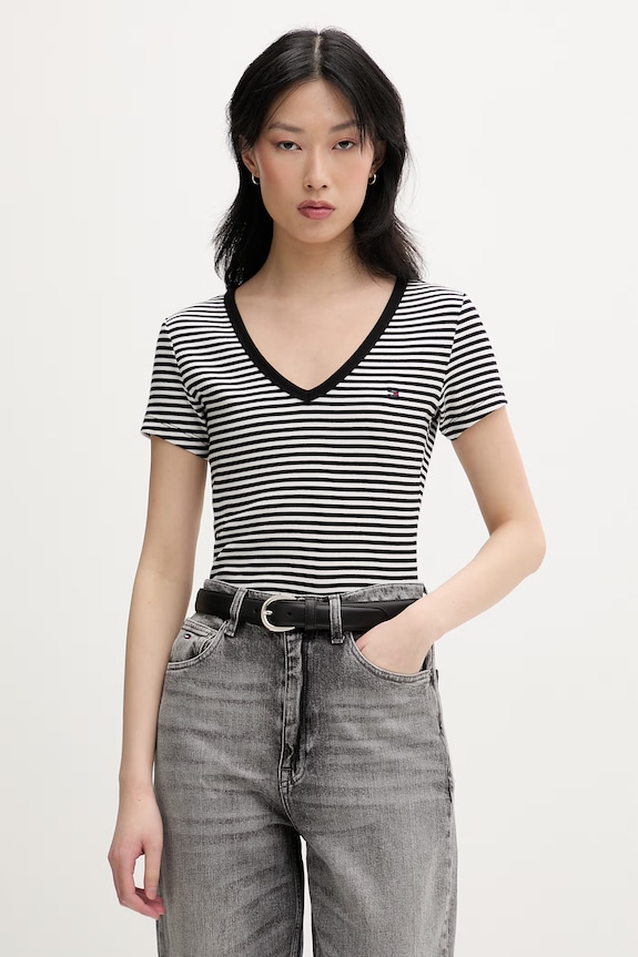 Tommy Jeans tricou femeiesc din bumbac cu elastan negru DW0DW17385