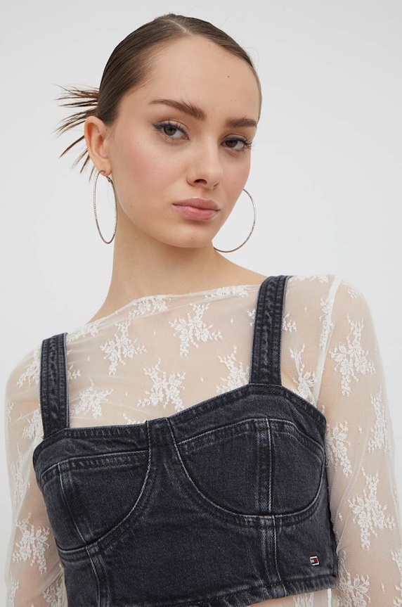 Tommy Jeans farmer top elasztánnal fekete DW0DW17699