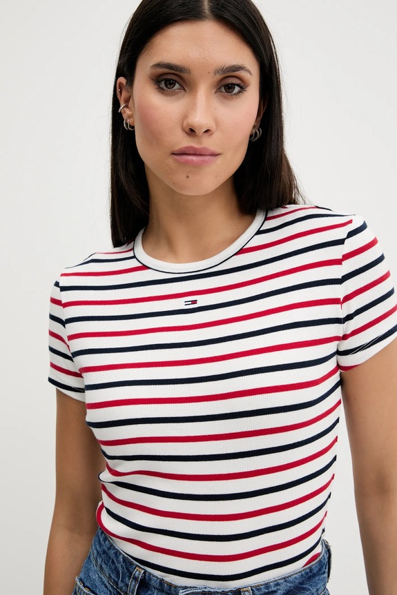 Tommy Jeans t-shirt basic damski bawełniany z elastanem biały DW0DW17383