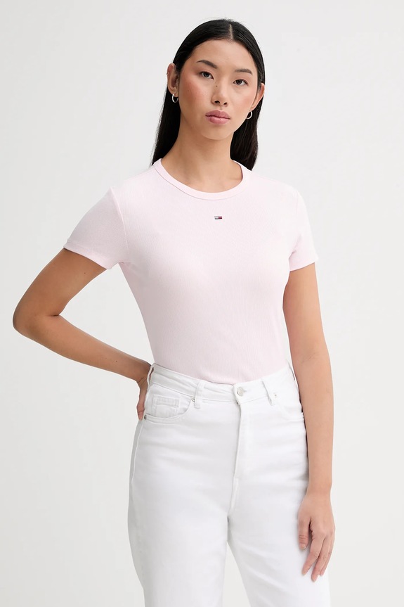 Tommy Jeans basic tričko dámske bavlnené s elastanom ružová DW0DW17383