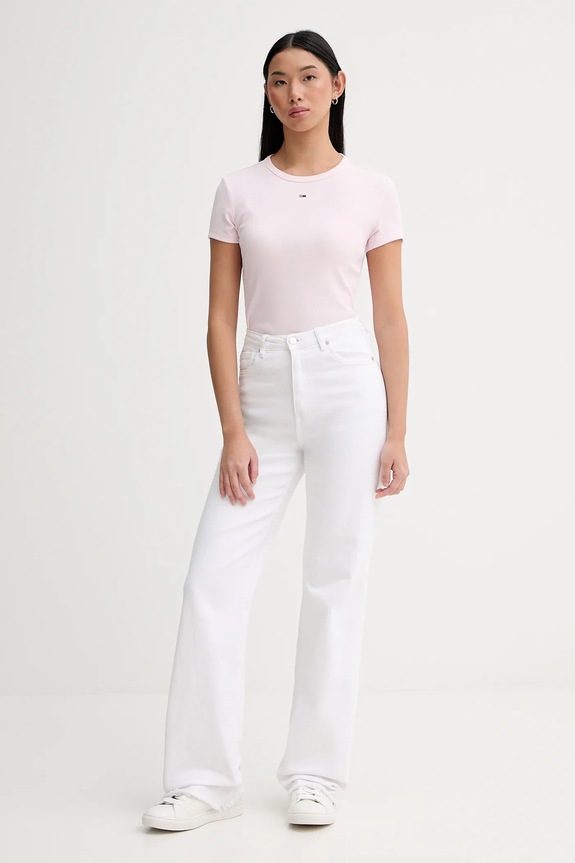 Tommy Jeans basic tričko dámske bavlnené s elastanom DW0DW17383 ružová AA00