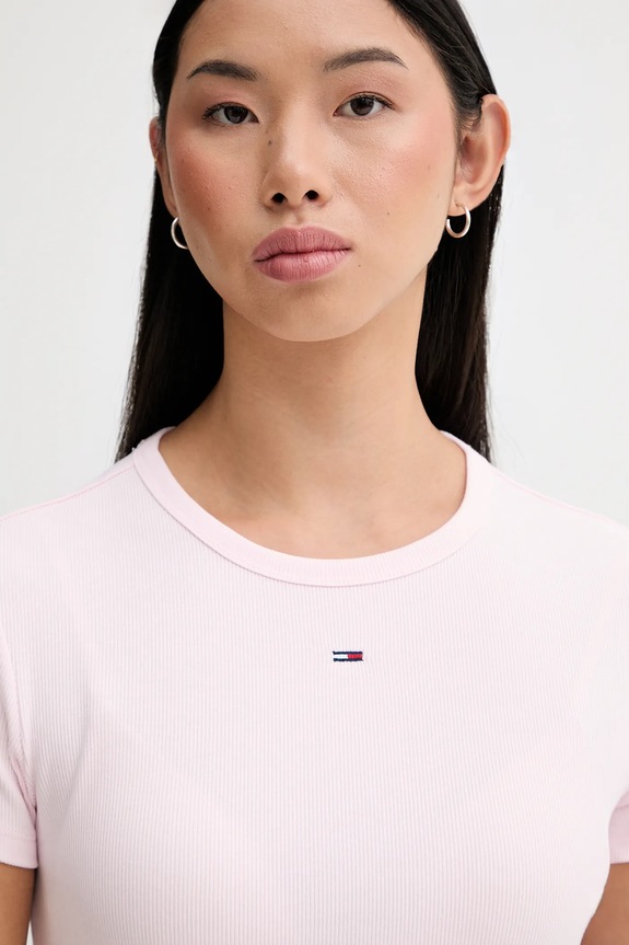 Tommy Jeans basic tričko dámske bavlnené s elastanom ružová DW0DW17383