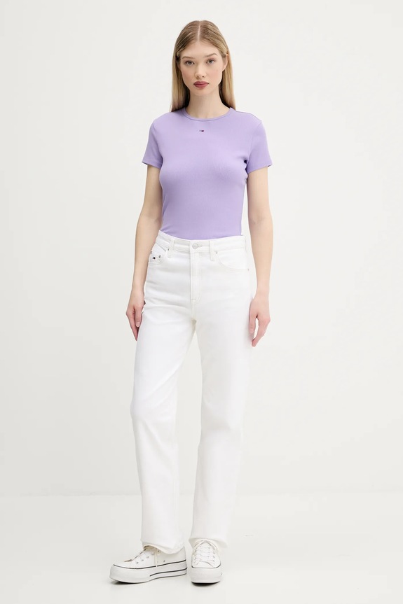 Tommy Jeans basic tričko dámske bavlnené s elastanom DW0DW17383 fialová AA00
