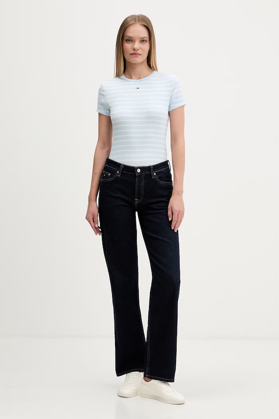 Tommy Jeans T-shirt basic damski bawełniany z elastanem DW0DW17383 niebieski AA00