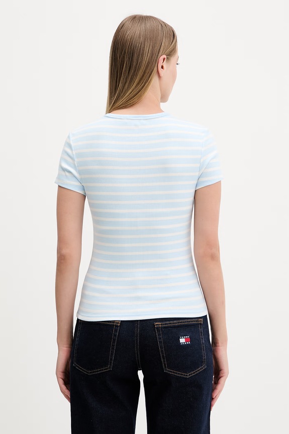 Odzież Tommy Jeans T-shirt basic damski bawełniany z elastanem DW0DW17383 niebieski