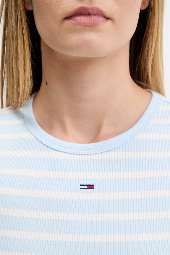 Tommy Jeans T-shirt basic damski bawełniany z elastanem DW0DW17383 niebieski