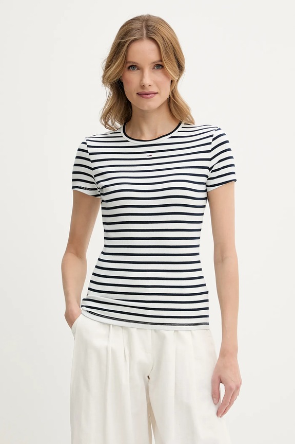 Tommy Jeans t-shirt basic damski bawełniany z elastanem szary DW0DW17383