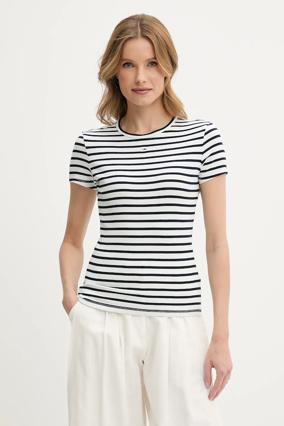 Tommy Jeans t-shirt basic damski bawełniany z elastanem szary DW0DW17383