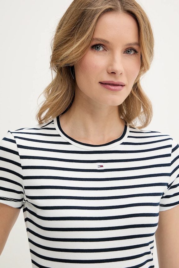 Odzież Tommy Jeans t-shirt basic damski bawełniany z elastanem DW0DW17383 szary