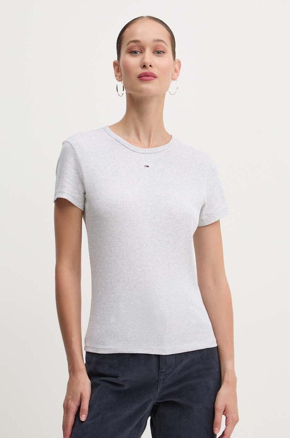 Tommy Jeans t-shirt basic damski bawełniany z elastanem z elastanem szary DW0DW17383