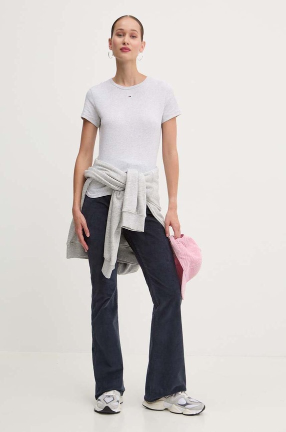 Tommy Jeans t-shirt basic damski bawełniany z elastanem DW0DW17383 szary AA00
