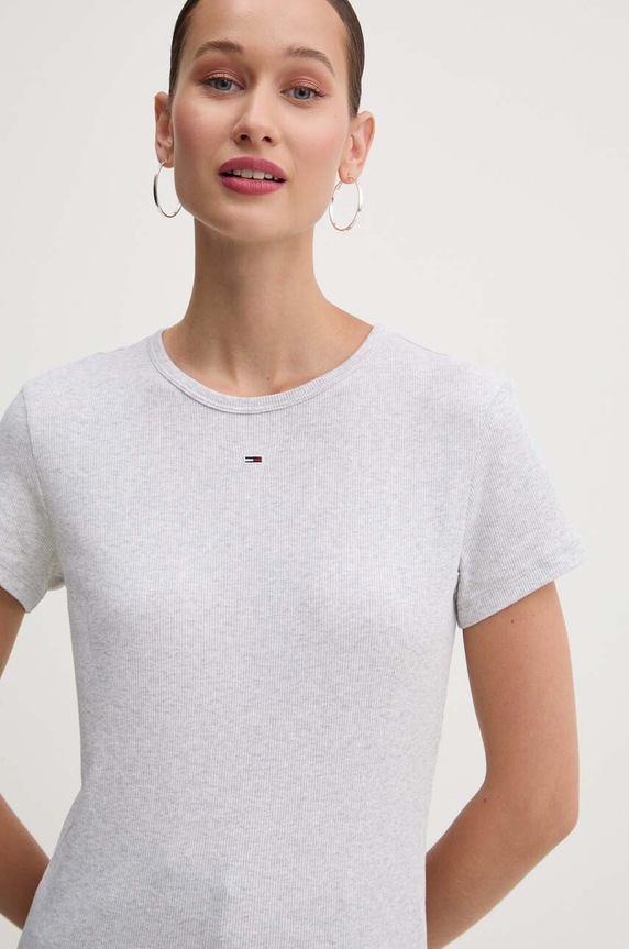 Tommy Jeans t-shirt basic damski bawełniany z elastanem szary DW0DW17383