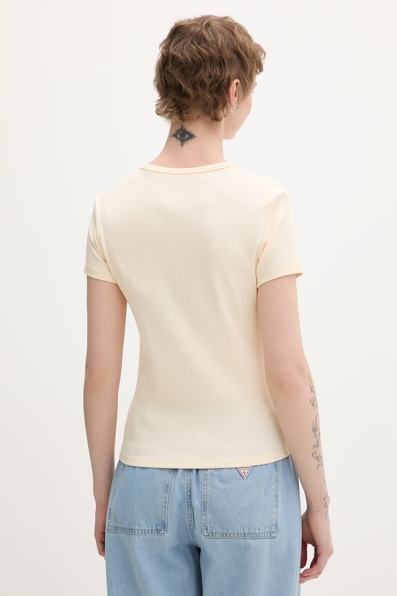 Oblečenie Tommy Jeans basic tričko dámske bavlnené s elastanom DW0DW17383 béžová