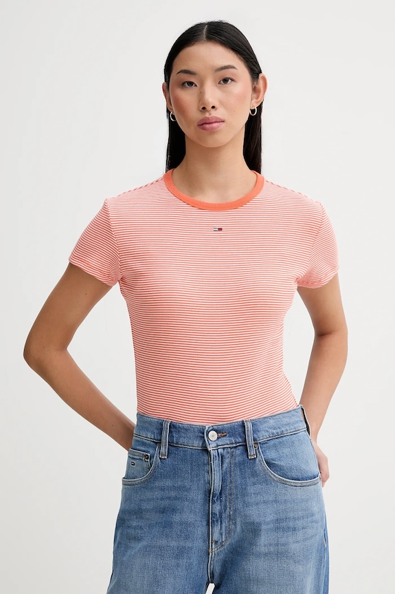 Tommy Jeans basic tričko dámske bavlnené s elastanom oranžová DW0DW17383