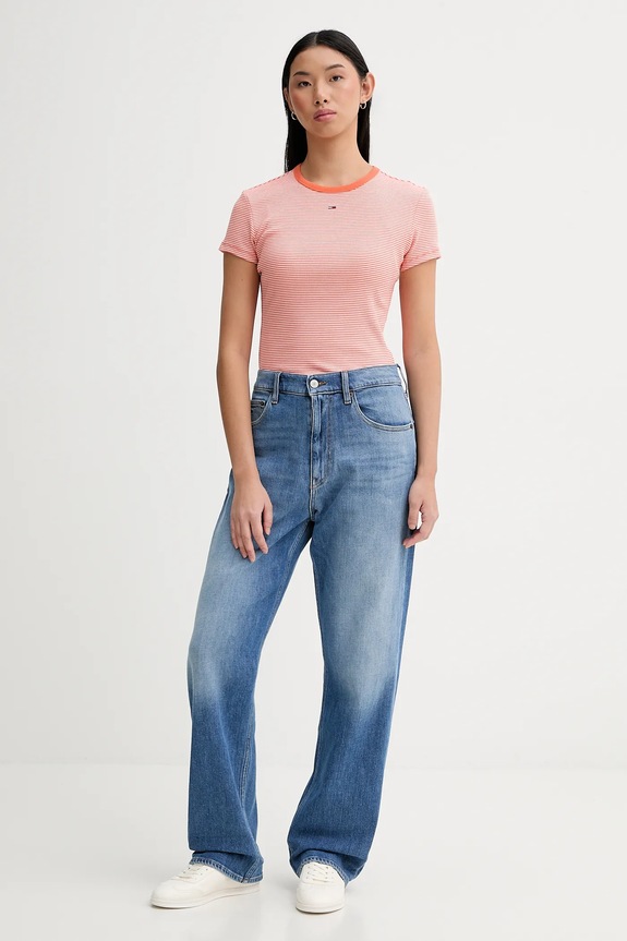Tommy Jeans basic tričko dámske bavlnené s elastanom DW0DW17383 oranžová AA00