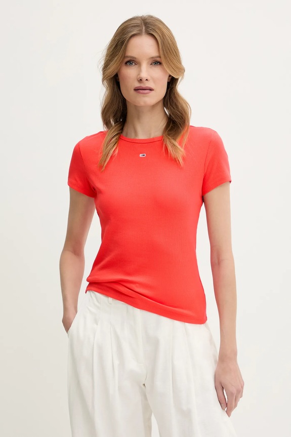 Tommy Jeans basic tričko dámske bavlnené s elastanom oranžová DW0DW17383