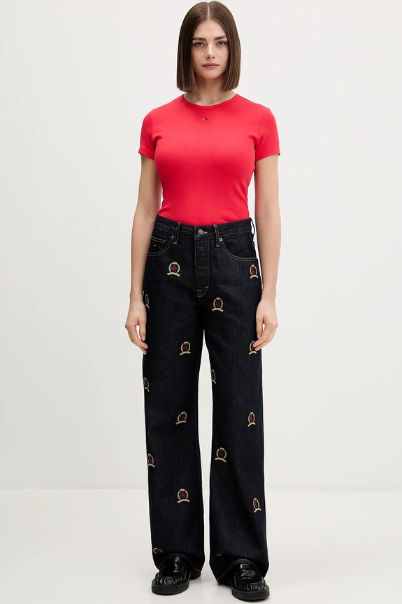 Tommy Jeans t-shirt basic damski bawełniany z elastanem DW0DW17383 czerwony AA00