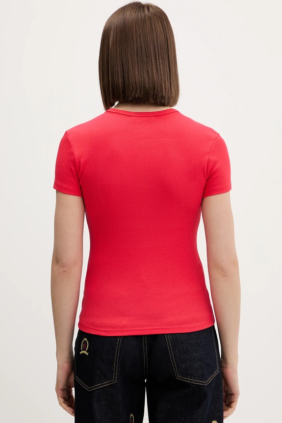 Odzież Tommy Jeans t-shirt basic damski bawełniany z elastanem DW0DW17383 czerwony