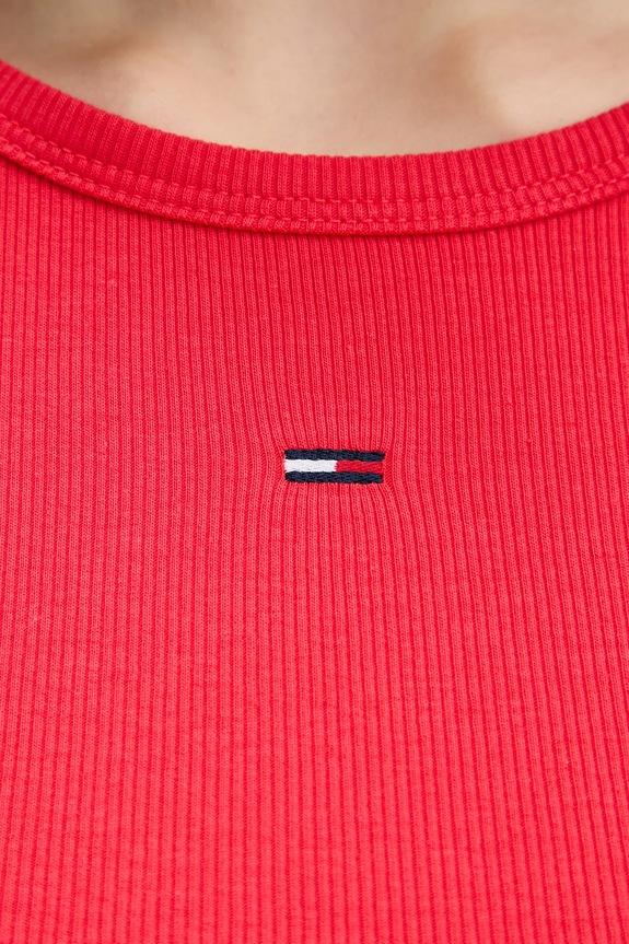 Tommy Jeans t-shirt basic damski bawełniany z elastanem DW0DW17383 czerwony