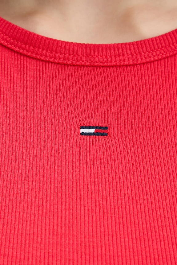 Tommy Jeans t-shirt basic damski bawełniany z elastanem DW0DW17383 czerwony