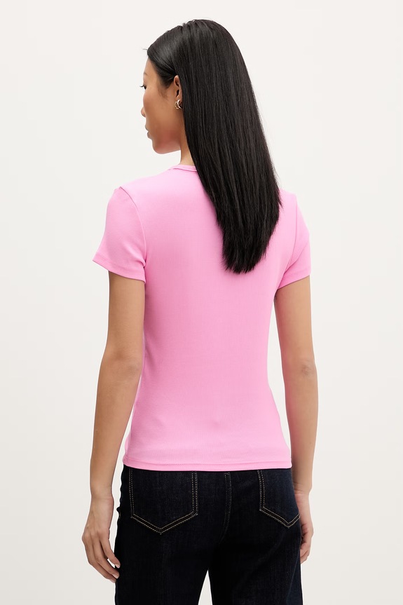 Îmbrăcăminte Tommy Jeans tricou basic pentru femei, din bumbac cu elastan DW0DW17383 roz