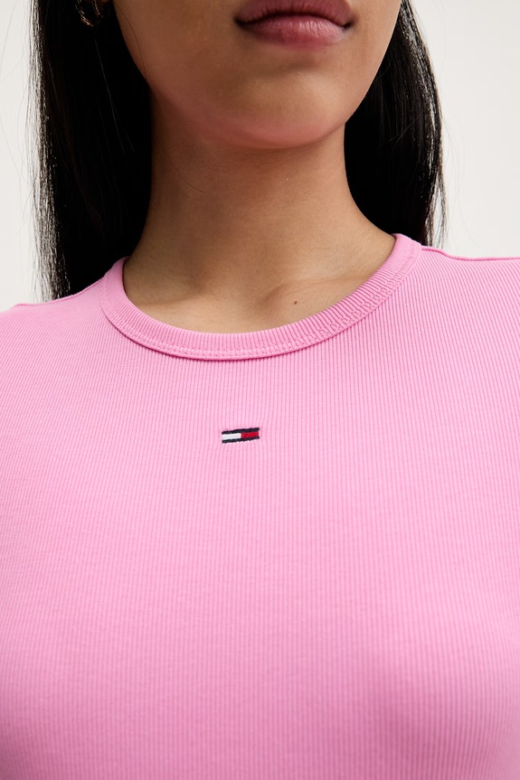 Tommy Jeans basic tričko dámske bavlnené s elastanom DW0DW17383 ružová
