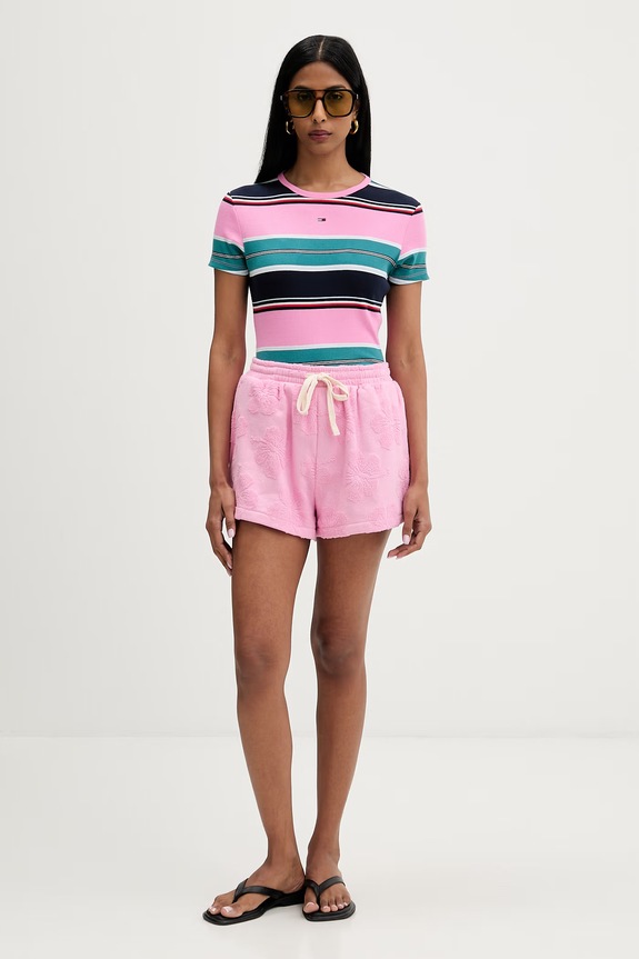 Tommy Jeans basic tričko dámské bavlněné s elastanem DW0DW17383 růžová AA00
