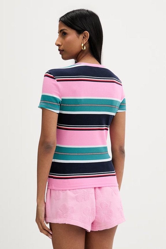 Oblečení Tommy Jeans basic tričko dámské bavlněné s elastanem DW0DW17383 růžová
