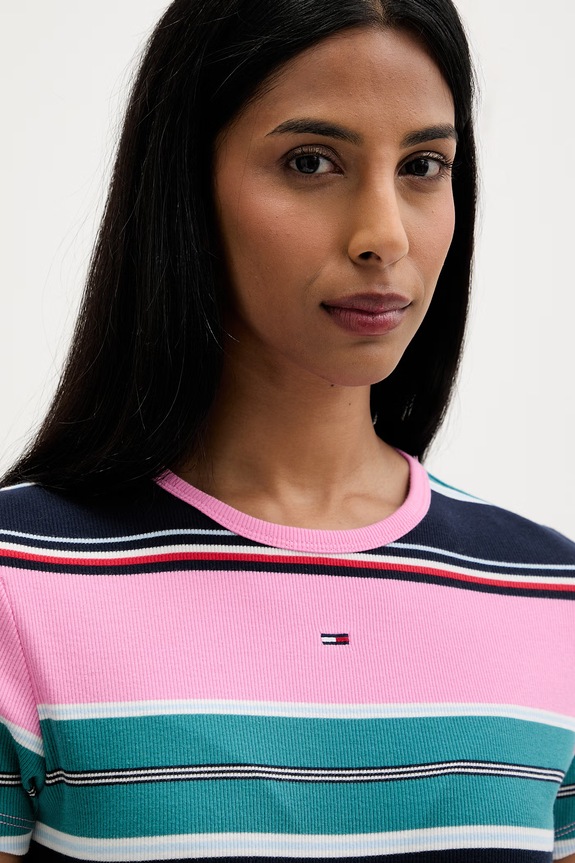 Tommy Jeans basic tričko dámské bavlněné s elastanem růžová DW0DW17383