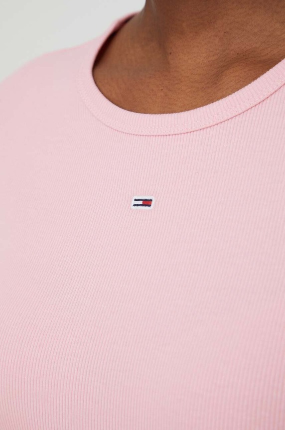 Tommy Jeans T-shirt basic damski bawełniany z elastanem różowy DW0DW17383