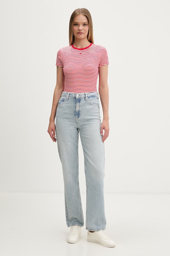 Tommy Jeans t-shirt basic damski bawełniany z elastanem DW0DW17383 czerwony AA00