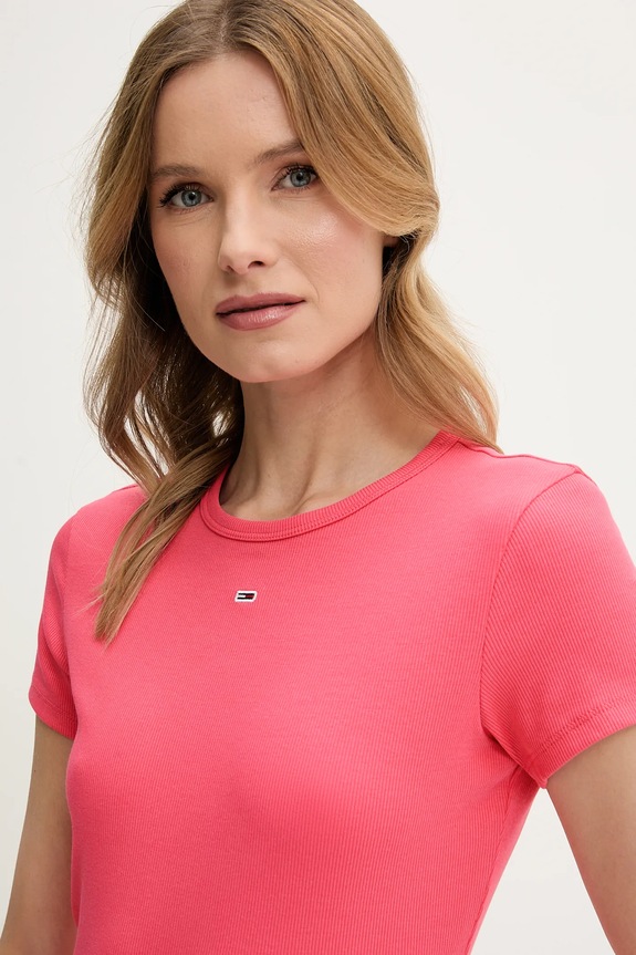 Odzież Tommy Jeans t-shirt basic damski bawełniany z elastanem DW0DW17383 różowy
