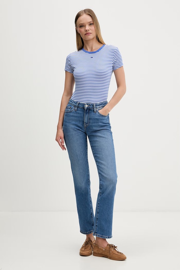 Tommy Jeans t-shirt basic damski bawełniany z elastanem DW0DW17383 niebieski AA00