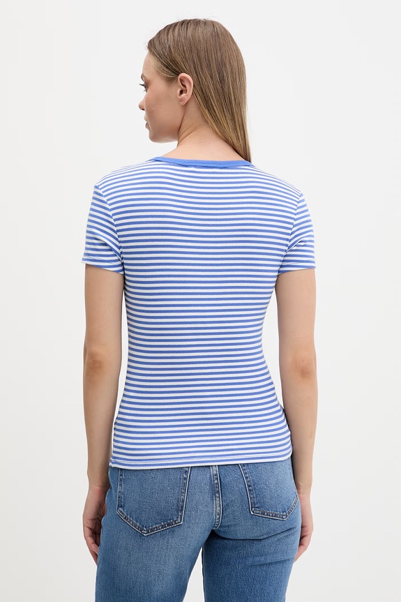 Odzież Tommy Jeans t-shirt basic damski bawełniany z elastanem DW0DW17383 niebieski