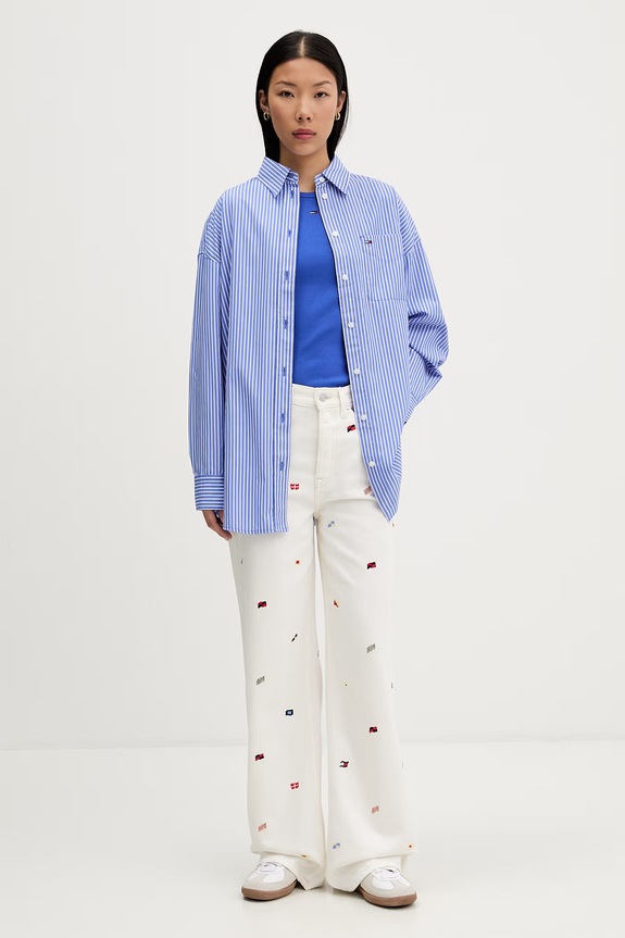 Tommy Jeans basic tričko dámske bavlnené s elastanom DW0DW17383 modrá AA00